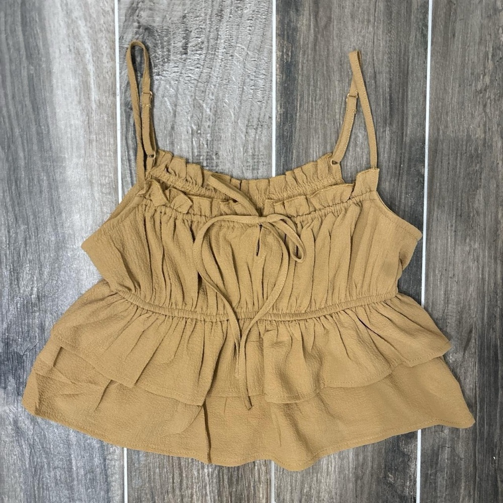 Wild Fable Tan/gold tiered ruffle tank top